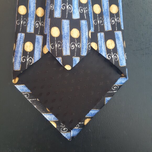 Vintage Bellagio 100% Silk Tie, Blues And Golden Yellow - Picture 7 of 13